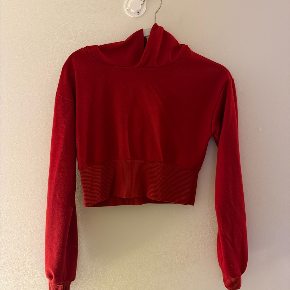 Red Cropped Long Sleeve Hoodie